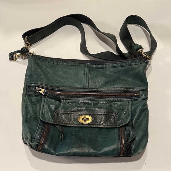 Fossil Dark Green Leather Crossbody Bag